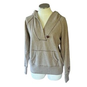 American Eagle Women’s Beige Tan Hooded Sweatshirt with Button Detail Size Large